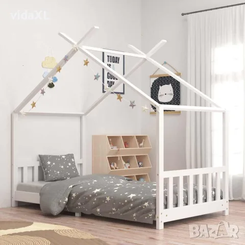 vidaXL Рамка за детско легло, бяла, бор масив, 90х200 см, снимка 2 - Бебешки легла и матраци - 56146560