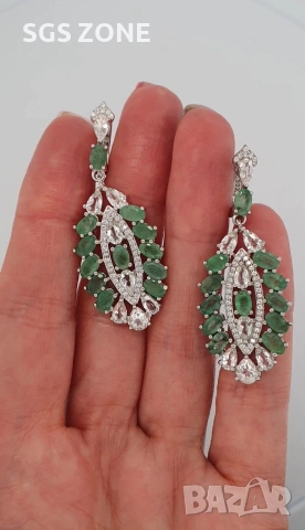 уникални сребърни обеци с изумруди, снимка 8 - Обеци - 51262622