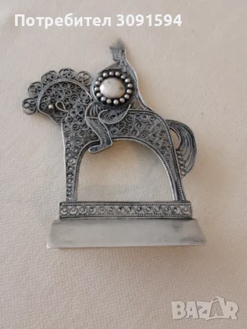 Руска Красива фигура, изработена филигран от сребро, представляваща ездач на кон., снимка 10 - Антикварни и старинни предмети - 48606082