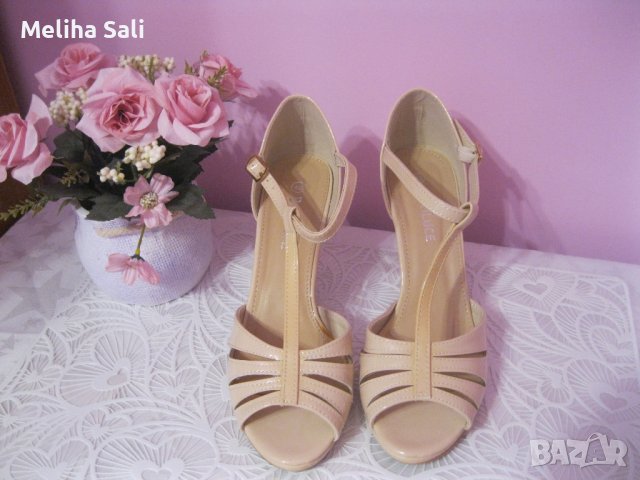 Страхотни лачени сандали в телесен цвят - нови, снимка 3 - Сандали - 40939020