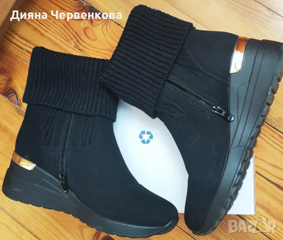 Боти дамски зимни черни платформа - изкуствен велур+плетиво, снимка 3 - Дамски боти - 48731493
