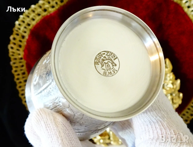 Сватбарска калаена чаша за вино BMF. , снимка 8 - Антикварни и старинни предмети - 53660640