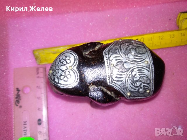 ДЪРВЕНА КОЛЕКЦИОНЕРСКА ФИГУРКА СЛОНЧЕ РЪЧНА ИЗРАБОТКА с ОРНАМЕНТИРАН МЕТАЛЕН ОБКОВ 42910, снимка 6 - Статуетки - 44312521