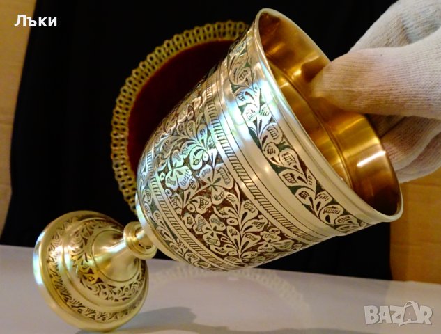  Царски бронзов бокал,чаша за вино,клетъчен емайл. , снимка 8 - Антикварни и старинни предмети - 41791804