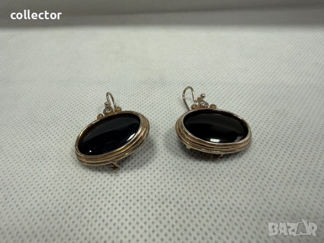 Сребърни обеци с черен оникс. №7766, снимка 4 - Обеци - 52832621