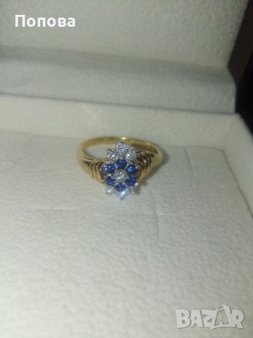 18k. златен пръстен с диаманти и сапфири, снимка 16 - Пръстени - 40624952