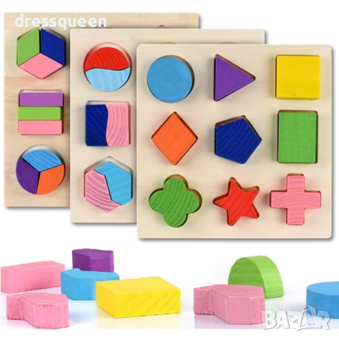 3588 Детски дървен пъзел 3Д с образователна цел и дъска с геометрични фигури, снимка 4 - Образователни игри - 44597899
