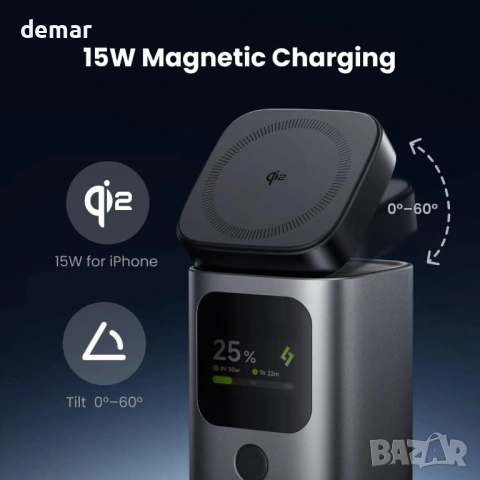 Външна батерия Sharge Magsafe 2 в 1, 15000mAh/55.5Wh, Qi2 15W, снимка 4 - Външни батерии - 53635873