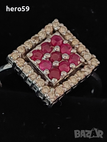 Дамски златен 18 к.пръстен с рубини и брилянти