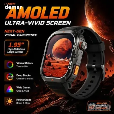 Смарт часовник AGM L3 с 4,95 см AMOLED дисплей, Bluetooth разговори и LED фенер, снимка 3 - Смарт часовници - 55827437