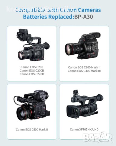 Резервна батерия Battiz BP-A30, съвместима с EOS C200, EOS C70, C200B, C220B, EOS C300 Mark II, C300, снимка 4 - Батерии, зарядни - 41461873