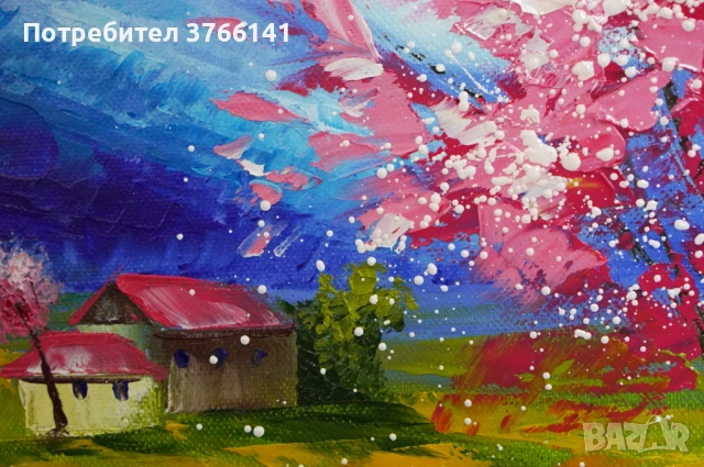 "Пролетен пейзаж" Картина 50х40 см, Маслена живопис с шпакла, снимка 3 - Картини - 53721560