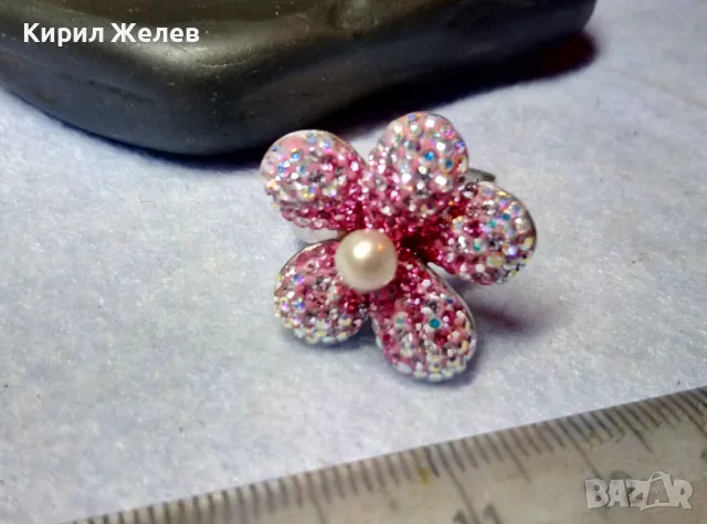 ПРЕКРАСЕН ФЛОРАЛЕН СРЕБЪРЕН ПРЪСТЕН ЦВЕТЕ СРЕБРО 925 с НАТУРАЛНА БЯЛА ПЕРЛА и ИСКРЯЩИ КРИСТАЛИ 49225, снимка 10 - Пръстени - 49294552