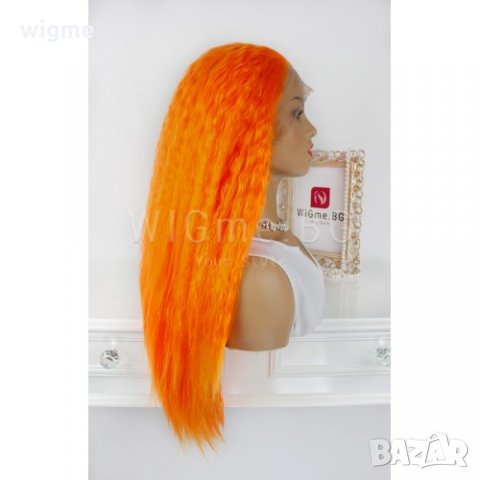 Дълга къдрава оранжева лейс фронт перука Емили, снимка 3 - Аксесоари за коса - 29620083