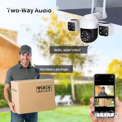 V380-A10 ТРОЙНА IP Камера ( APP:V380PRO) Въртяща водоустойчива WiFi камера с 3 обектива, снимка 2 - IP камери - 53637365