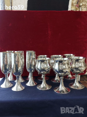 Два комплекта Сребърни чаши за вино,вода,проба 800 , снимка 10 - Чаши - 48824938