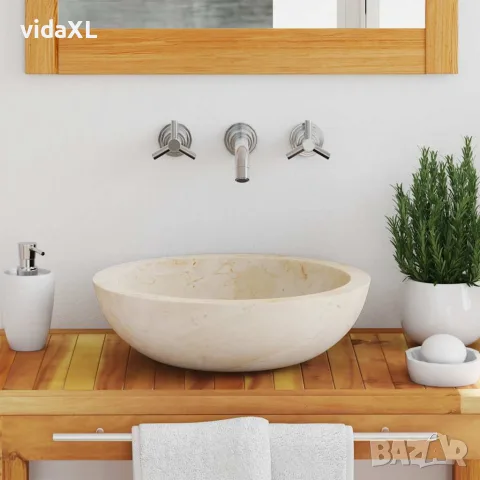 vidaXL Мивка, 40x12 см, мрамор, кремава, снимка 3 - Мивки - 56146003