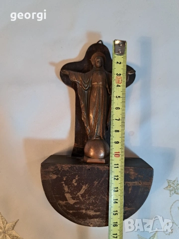 бронзова статуетка Исус Христос с дървен пиедестал 32/3, снимка 6 - Декорация за дома - 53123667