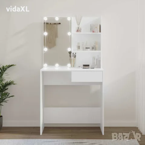 vidaXL Тоалетка с LED, бяла, 74,5x40x141 см, снимка 2 - Тоалетки - 56147820