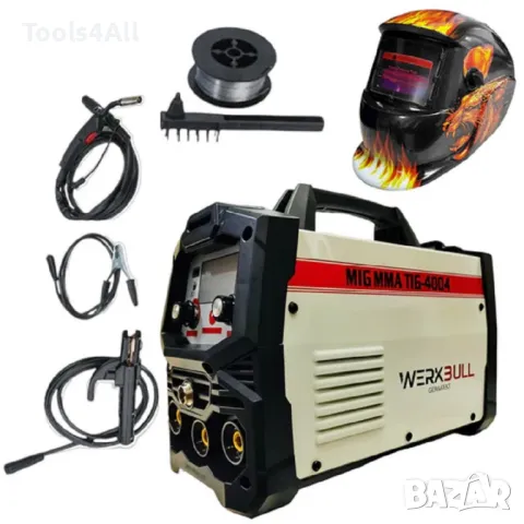 Инверторен телоподаващ апарат с електрожен WERKBULL 400А + Соларна маска, снимка 3 - Други инструменти - 49557512