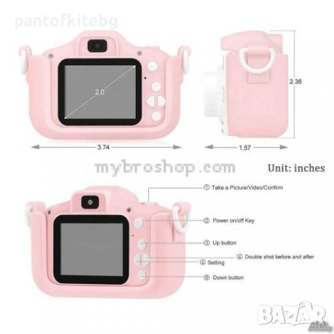 Детски фотоапарат за деца от 3 до 10 години, 1080P, Eкран 2 инча, Видео, Защита от падане, снимка 6 - Други - 38934610
