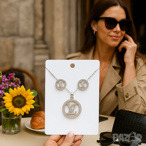 Изискан комплект бижута - Колие с обеци louis vuitton, снимка 3 - Колиета, медальони, синджири - 51926448