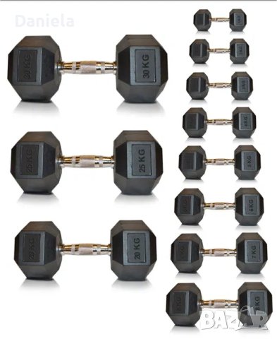 Дъмбели dumbells set 5- 30 kg total 385 kg шестограмни хекс гири, снимка 3 - Фитнес уреди - 33472670