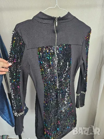 черна рокля с пайети, снимка 2 - Рокли - 50163857