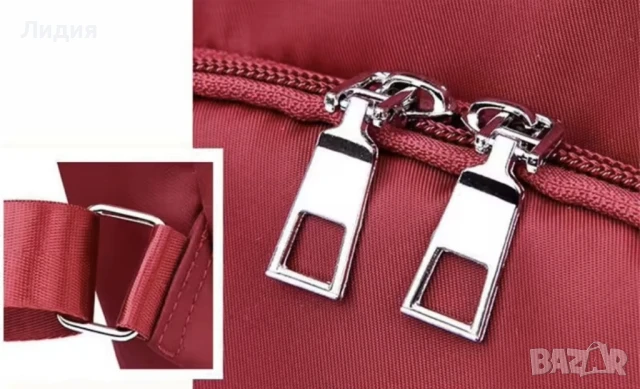 Нова дамска текстилна раница в червен цвят с висулка , снимка 6 - Чанти - 50808519