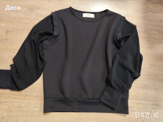 черна блузка с тюлени ръкави, снимка 2 - Блузи с дълъг ръкав и пуловери - 49798819