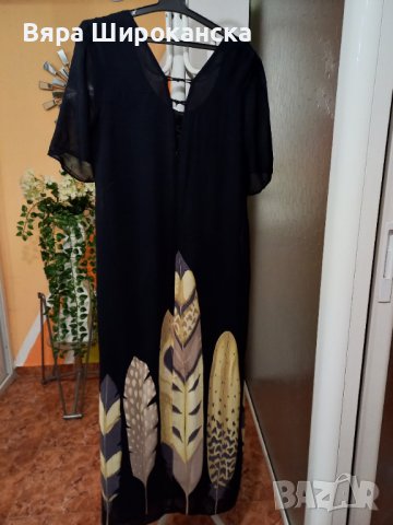 Официална копринена рокля. Размер: ХL. Десен на перца. , снимка 3 - Рокли - 40522770