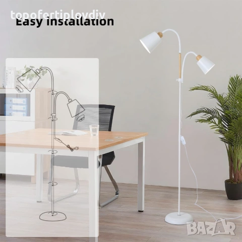 Подова лампа с лампа за четене,модерен винтидж дизайн, снимка 4 - Настолни лампи - 53654365