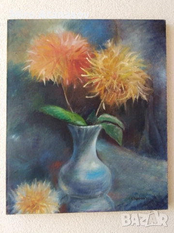 Картина масло на платно "Натюрморт с цветя"Г.Скумов 97г., снимка 1