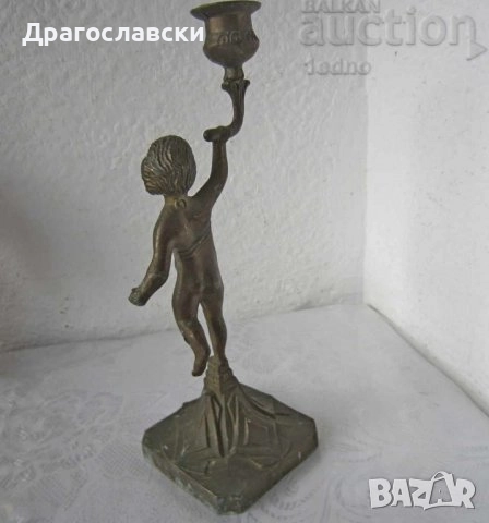 Стари свещници, свещник стар метален 24 см с момче фигура антика, снимка 9 - Антикварни и старинни предмети - 28874507