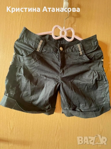 Къси гащи – черни с камъчета и капси, снимка 9 - Къси панталони и бермуди - 53728294