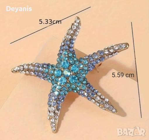 Брошка моска звезда в синьо - подходящ подарък за учителка, майка, за жени, снимка 2 - Други - 53719719