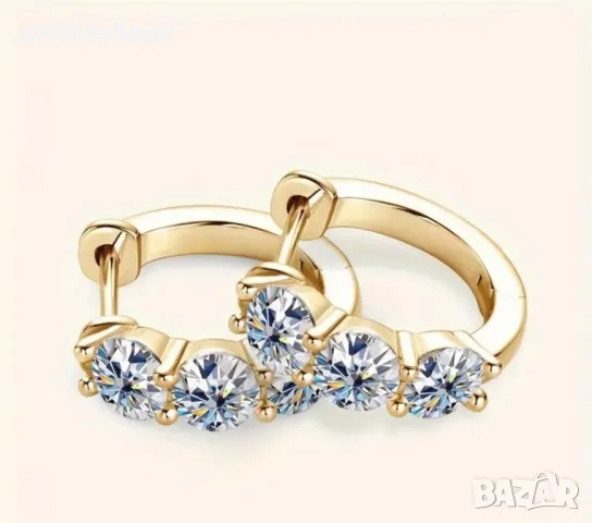 Сребро S925 Сребърни обеци с 18к златно покритие и Камък Мойсанит 0.9к карата, снимка 3 - Обеци - 49271445