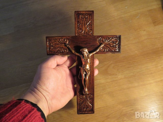 Стар кръст разпятие Христово, Исус Христос 25 х 17 см с красиви мотиви, снимка 5 - Антикварни и старинни предмети - 34625383