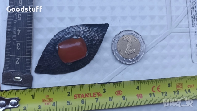 Сребърна, карнеол, брошка в стил арт нуво, ръчна изработка , снимка 5 - Други - 51773049