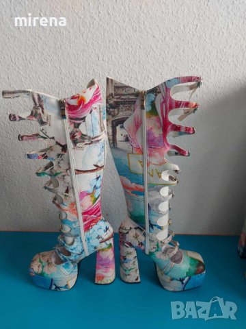 Аниме манга косплей ботуши на висока платформа, каишки, катарами, Nasty Gal, снимка 6 - Дамски ботуши - 42454406