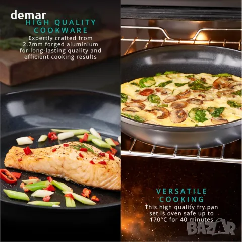 Swan SWPS2021BLKN Stealth Комплект тигани от кован алуминий от 2 части 24/28 см, черни, снимка 3 - Съдове за готвене - 48863381