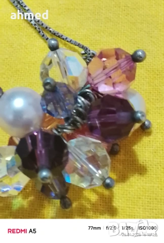 Красиво сребрено колие сес естествен кристали, снимка 2 - Колиета, медальони, синджири - 53233747