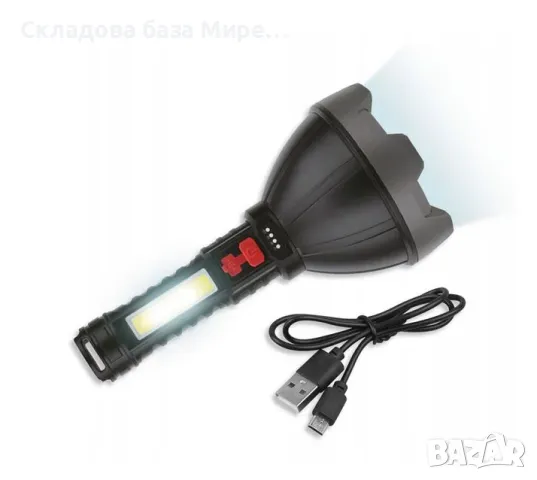 LED Фенер Акумулаторен, Водоустойчив (IP65), Лъч до 500метра, 8.6x3.5x19 см, снимка 2 - Прожектори - 48795222
