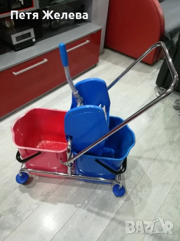 Професионална почистваща количка от хромирана стомана и 2х25л кофи, снимка 8 - Мопове, кофи, четки и метли - 50712391