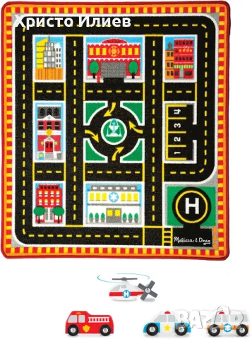 Детско килимче Melissa and Doug с дървени превозни средства