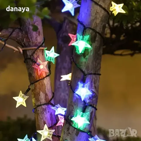 5461 Многоцветни соларни лампички Звездички, 20 светодиода, снимка 3 - Градински мебели, декорация  - 47964499