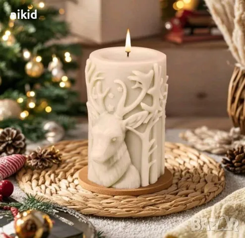 3d Елен цилиндър коледен Коледна свещ силиконов молд форма фондан шоколад гипс смола , снимка 2 - Форми - 48606306