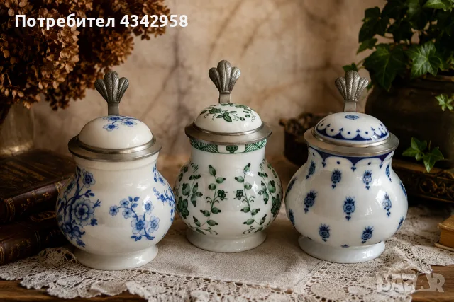 Комплект от 3 броя Royal Tettau Alt-Tettau Anno 1800 – винтидж порцеланови бирени халби.1960-1970г.