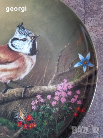 Немска порцеланова декоративна чиния с птица, снимка 3 - Декорация за дома - 39229133