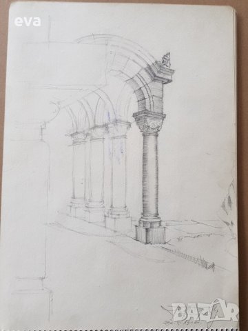 Майсторска рисунка Тома Петров(1908-1972) Синодалната палата 1946година, снимка 2 - Картини - 36004273